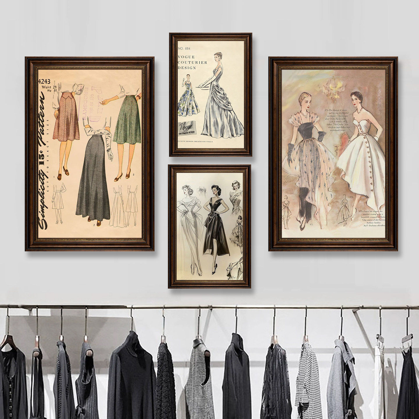 美式轻奢女装服装店装饰画复古法式时装礼服设计工作室裁缝店挂画