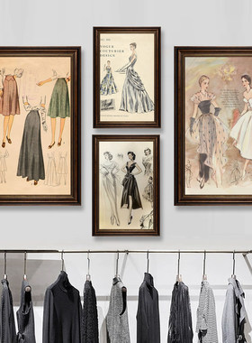 美式轻奢女装服装店装饰画复古法式时装礼服设计工作室裁缝店挂画