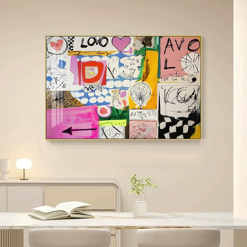 多巴胺彩色涂鸦LOVE艺术画客厅波普风抽象挂画ins风卧室装饰画