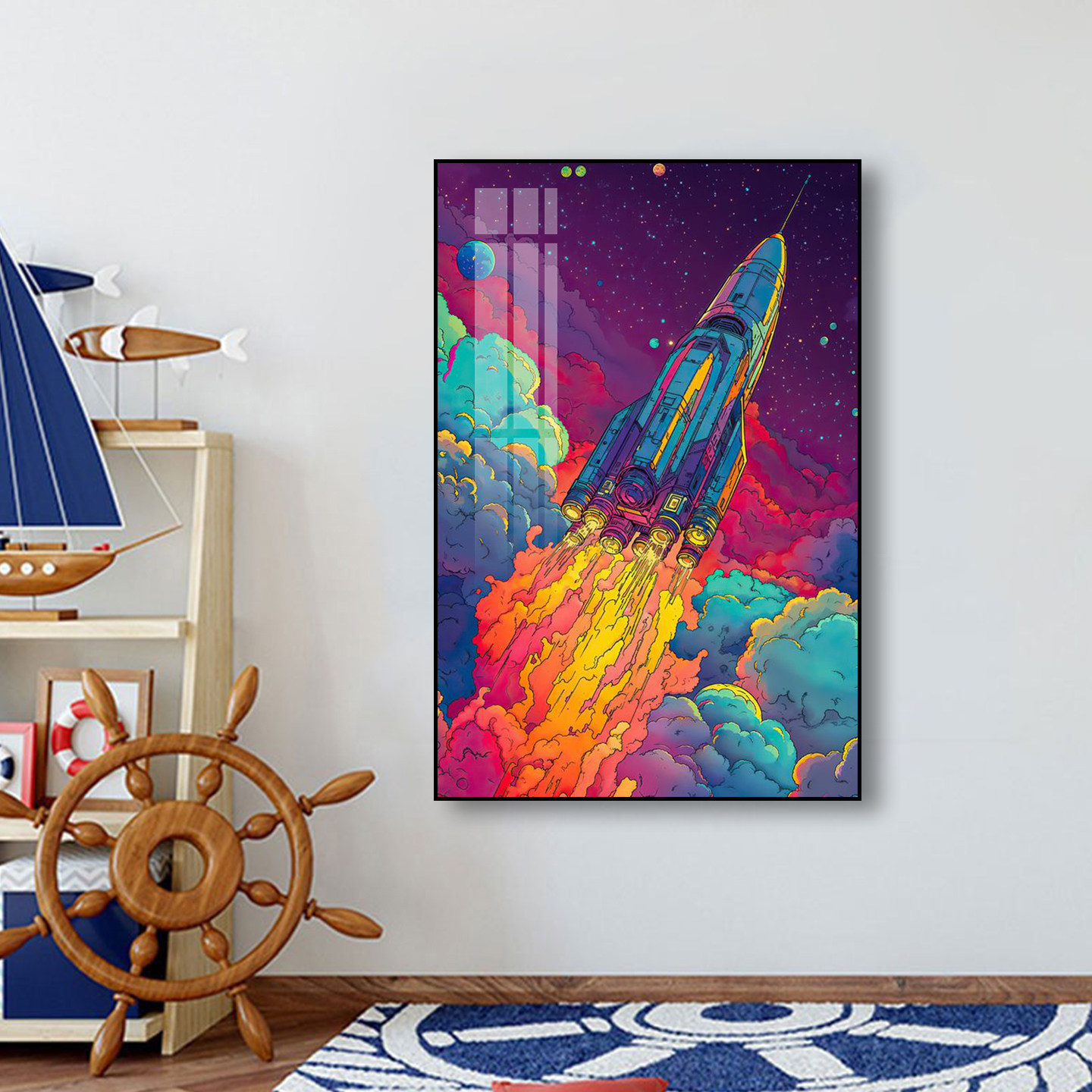 科幻宇宙星空电竞房壁画赛博朋克火箭装饰画儿童房男孩卧室挂画