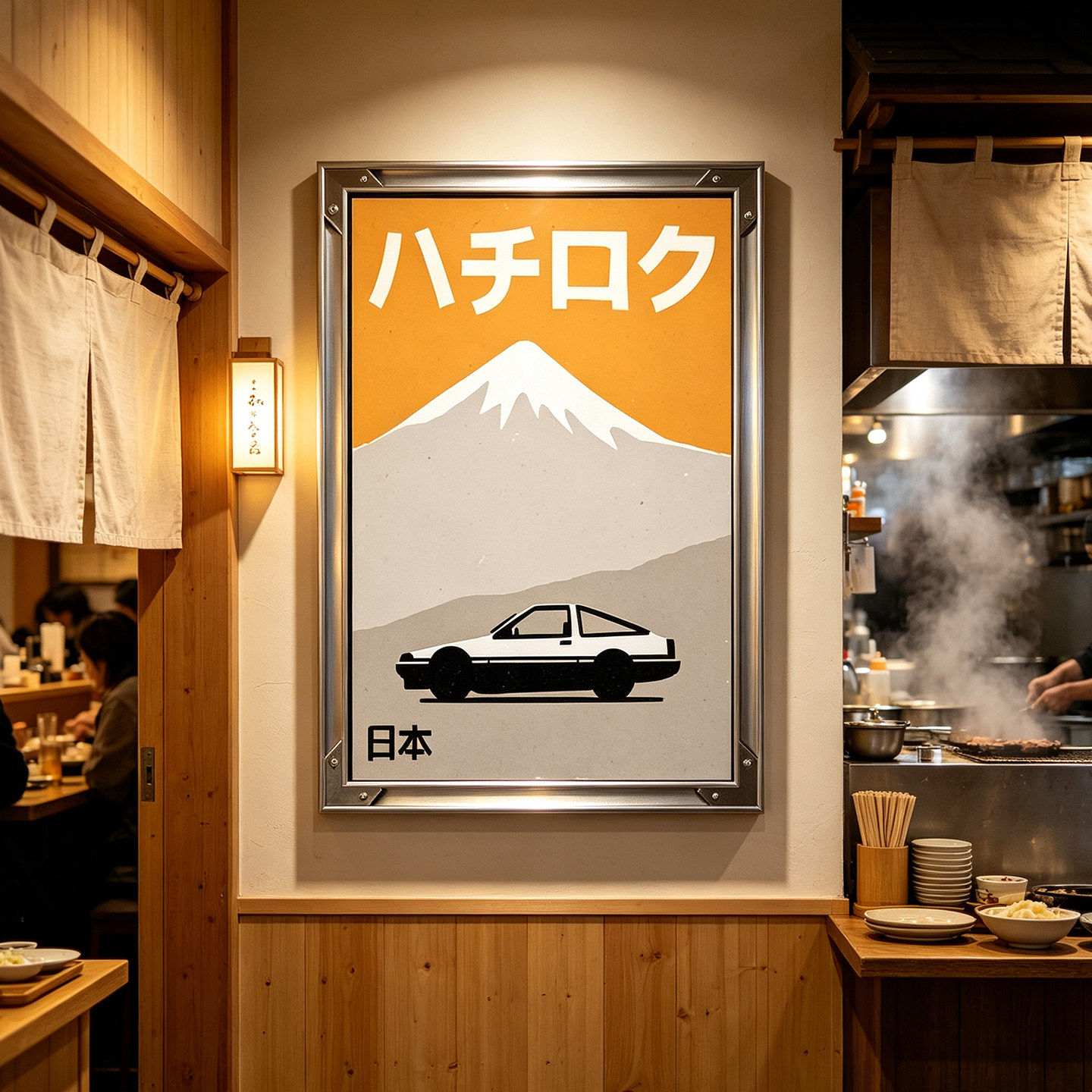 日式拉面馆居酒屋挂画原木风料理刺身餐厅壁画复古乌冬面装饰画