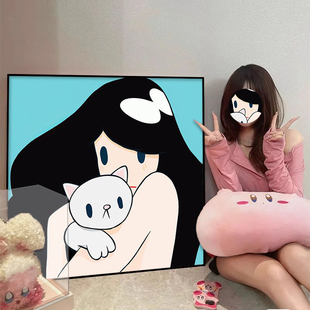 天野健维纳斯与猫挂画潮流艺术版画女孩卧室床头易梦玲同款壁画
