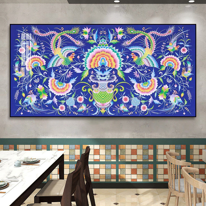 苗族刺绣花纹装饰画客家菜贵州云南饭店餐厅挂画民族风文化壁画