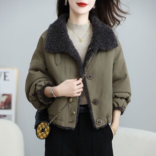 小个子秋冬休闲慵懒风仿羊羔毛外套双面双穿加绒夹克洋气百搭上衣