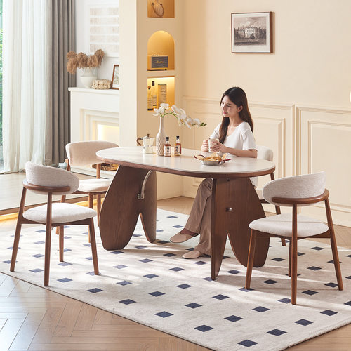 法式中古风岩板餐桌椅组合