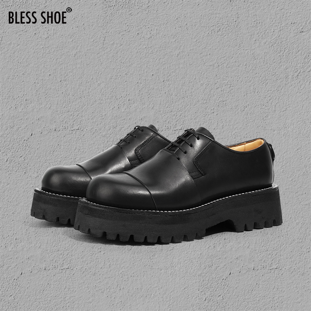固特异真皮大头皮鞋厚底德比鞋