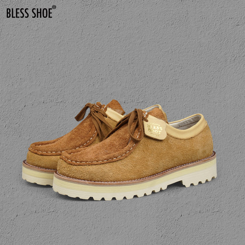 BLESSSHOE复古风真皮厚底袋鼠鞋