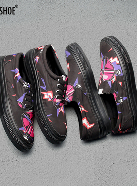 清仓特惠BLESS SHOE IRON 黑魂涂鸦夏季低帮全黑色帆布鞋休闲板鞋