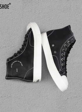 BLESS SHOE 22SS B6 春季新品 手工制作简约风黑色真皮高帮休闲鞋