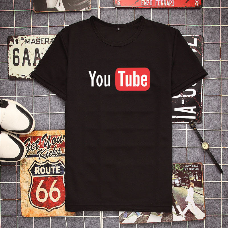 youtube短袖youtube油管logo可定制T恤男青少年学生宽松大码衣服