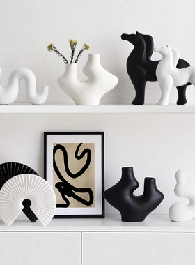 速发侘寂风抽象瓶柜装饰品摆件小众术艺异形陶瓷花酒家居软装