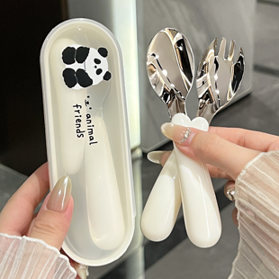 速发可爱儿童勺子子叉套装 不伤嘴04不锈钢宝宝餐食专用辅具吃饭小