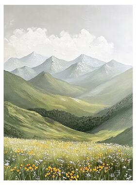 现货YB 纯手绘油画《富u饶山色》玄关森系山景挂画客厅立体装饰画