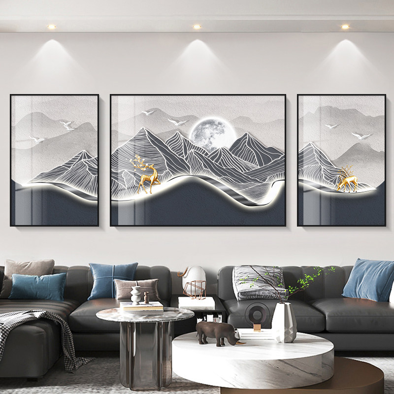 速发背有靠山客厅三饰画轻奢大气沙联背景墙挂画高级感抽像装发画