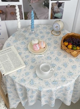 速发餐扎ho 韩式清新蓝色碎风餐桌布田园花野扎布博主拍照背景布