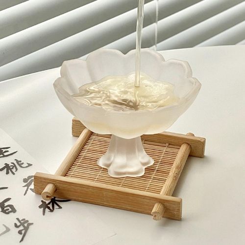 速发新中式莲花杯杯主人杯高脚品口玻璃小茶茶宽茗琉璃盏清酒花酒