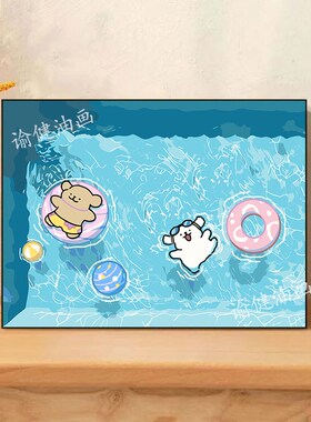速发可爱数字油画填色手工涂色礼童丙烯挂日学生生画儿物