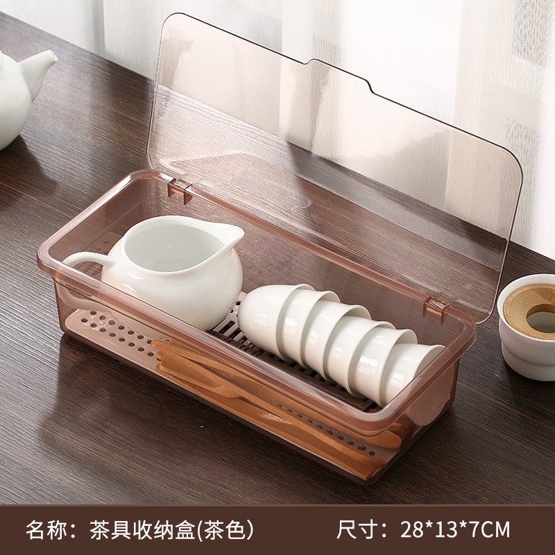 速发可批茶具收纳盒桌面带盖防尘装功壶茶杯茶可储物盒夫叠加滤水