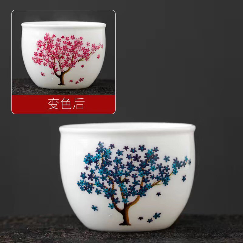 速发羊脂玉变色茶杯遇水热感大号白瓷品茗杯陶瓷功夫茶主人杯茶盏