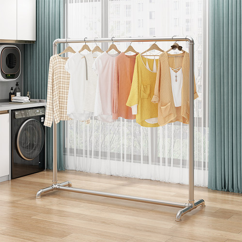 单杠式钢管落地带轮子晾衣架