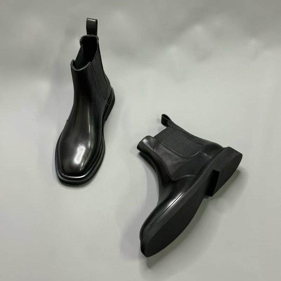 STELLA LUNA新款牛皮切尔西靴女短靴裸靴方头简约低跟马丁靴套筒