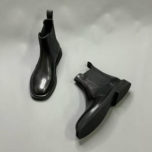 STELLA LUNA新款牛皮切尔西靴女短靴裸靴方头简约低跟马丁靴套筒