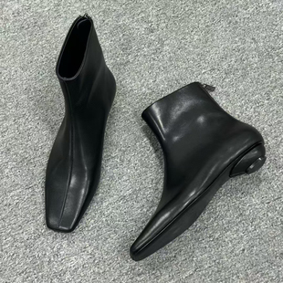 STELLA LUNA方头中筒百搭低跟时装靴猫跟单靴后拉链女靴短靴平底