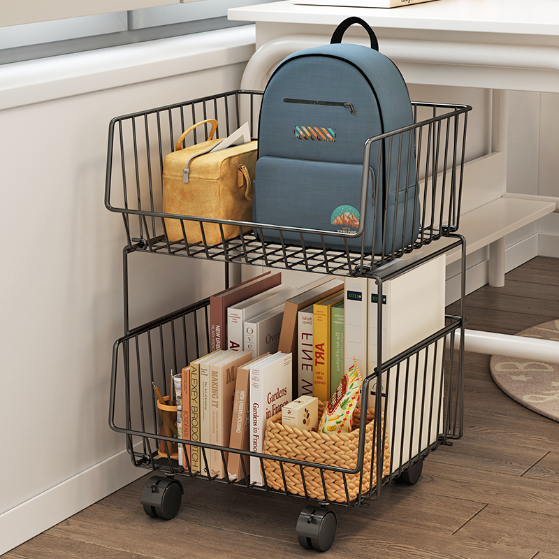 速发桌下书柜书架可移动落层书桌旁边置物架收带多地纳轮儿童简易