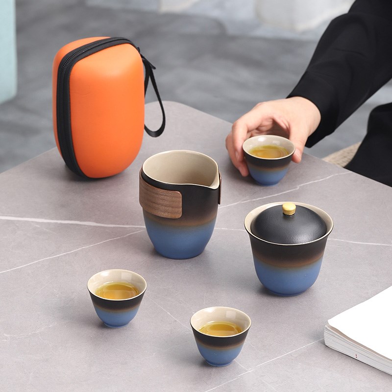 速发便携式快客杯创意盖碗茶具套装功夫旅行茶具户外车载装备