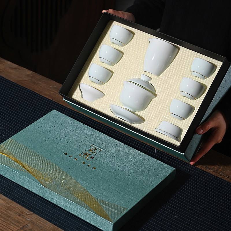 速发德化羊脂玉茶具中装套才白黄宝石影青纯色陶瓷功夫茶具三国敬