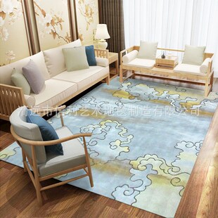 速发新中式手工地毯客厅卧室中国风祥云图腈案纶混纺长方形茶几毯