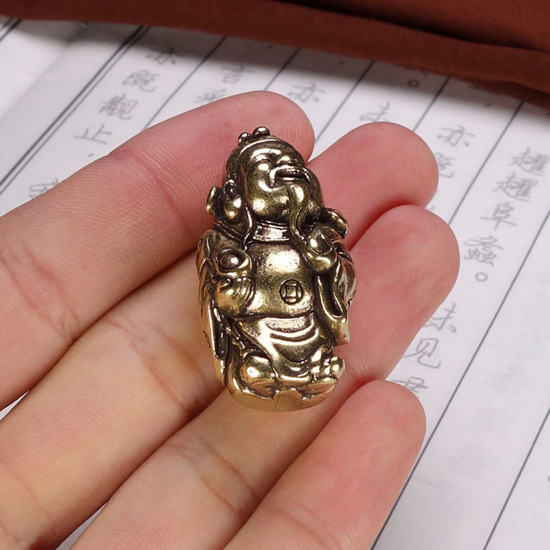 现货纯铜福财神爷小把件口袋佛A迷你佛工艺品礼品摆件黄铜古玩手