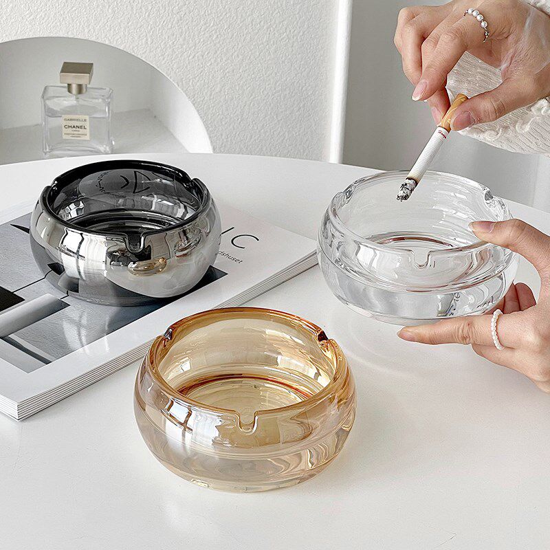 速发创意水晶玻璃烟灰缸家用客厅轻奢烟室感防飞灰烟缸办公级大号