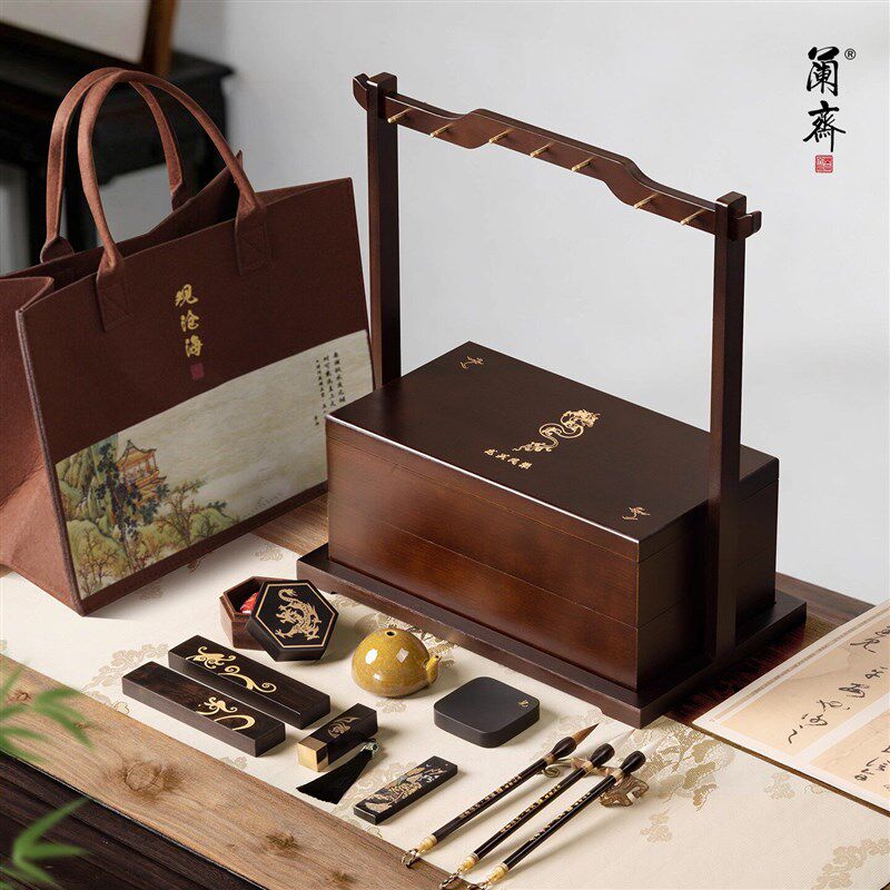 速发文房四宝毛笔套装高端专用笔挂笔墨纸砚墨块砚台收藏毛笔高档图片