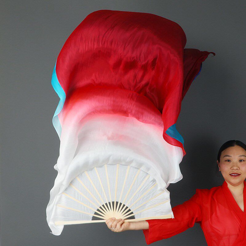 速发天琳老师同款无羁长绸扇子舞双面双色古典舞双层真丝扇渐变色
