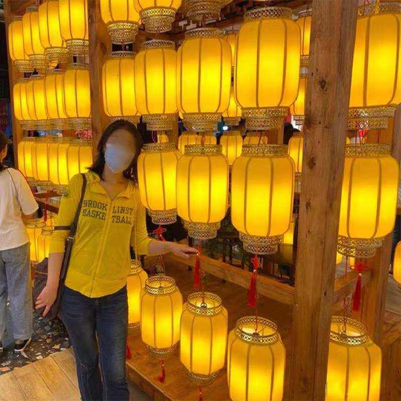 速发仿古灯笼串古风装饰中国风发光黄红色灯笼墙吊灯走廊户外拍照
