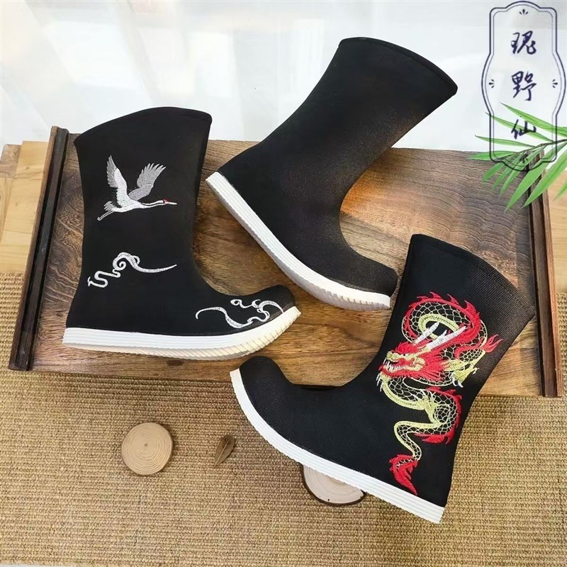速发百搭古装汉服鞋高帮弓鞋男皂靴网游武侠靴子中国风管靴中式婚