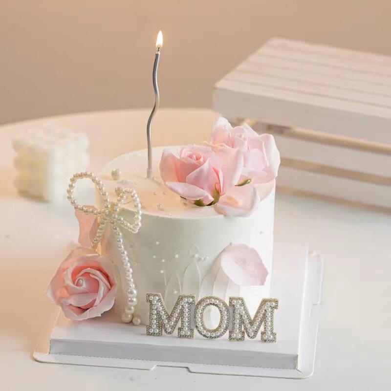 速发母亲节网红复古蛋糕装饰白珍珠MOM插件生日派对妈妈节日快乐
