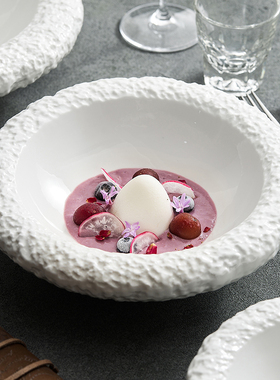 速发优格岩石特深碗家用陶瓷汤碗面碗创意碗色酒店高级感凉菜纹沙