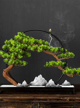 速发植客松树绿迎盆景禅意倒流香玄关件饰摆装枯山水中式家居饰品