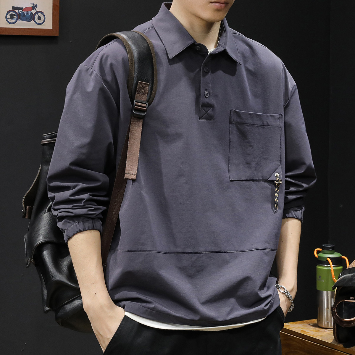 polo衬衫男春季2025新款休闲长袖大码山系户外速干男士