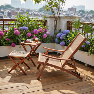 户外躺椅庭院休闲 靠背椅子阳台家用桌椅组合午休晒太阳藤编折叠