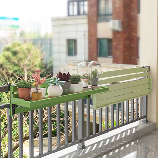 阳台木质栏杆挂架悬挂式多肉盆栽架子彩色可折叠花盆架植物摆放架