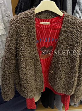 韩系复古红色波点小熊印花套头t恤女2025小众洋气叠穿打底上衣潮