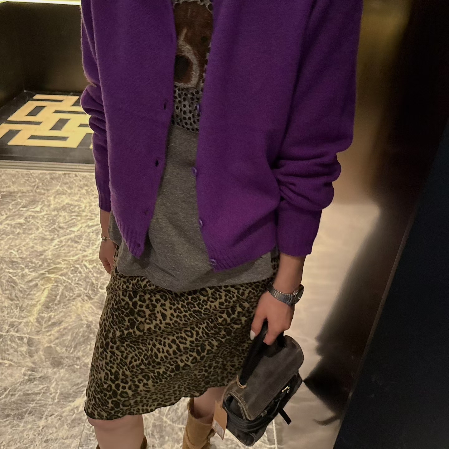 韩系复古豹纹弹力高腰半身裙女