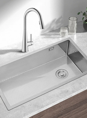 摩恩压纹无涂层大单槽304不锈钢厨房水槽洗菜盆35534 35834