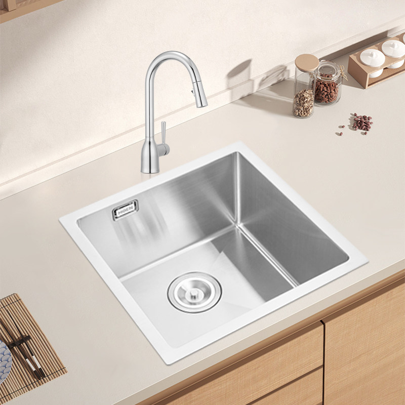 摩恩手工吧台小单槽304不锈钢厨房水槽洗菜盆27533