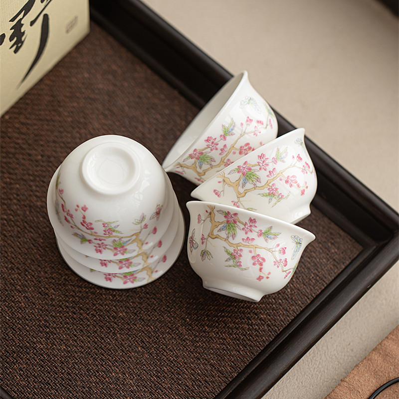 紫藤花羊脂玉瓷茶杯家用待客喝茶陶瓷小茶杯高档功夫茶具茶盏茶碗