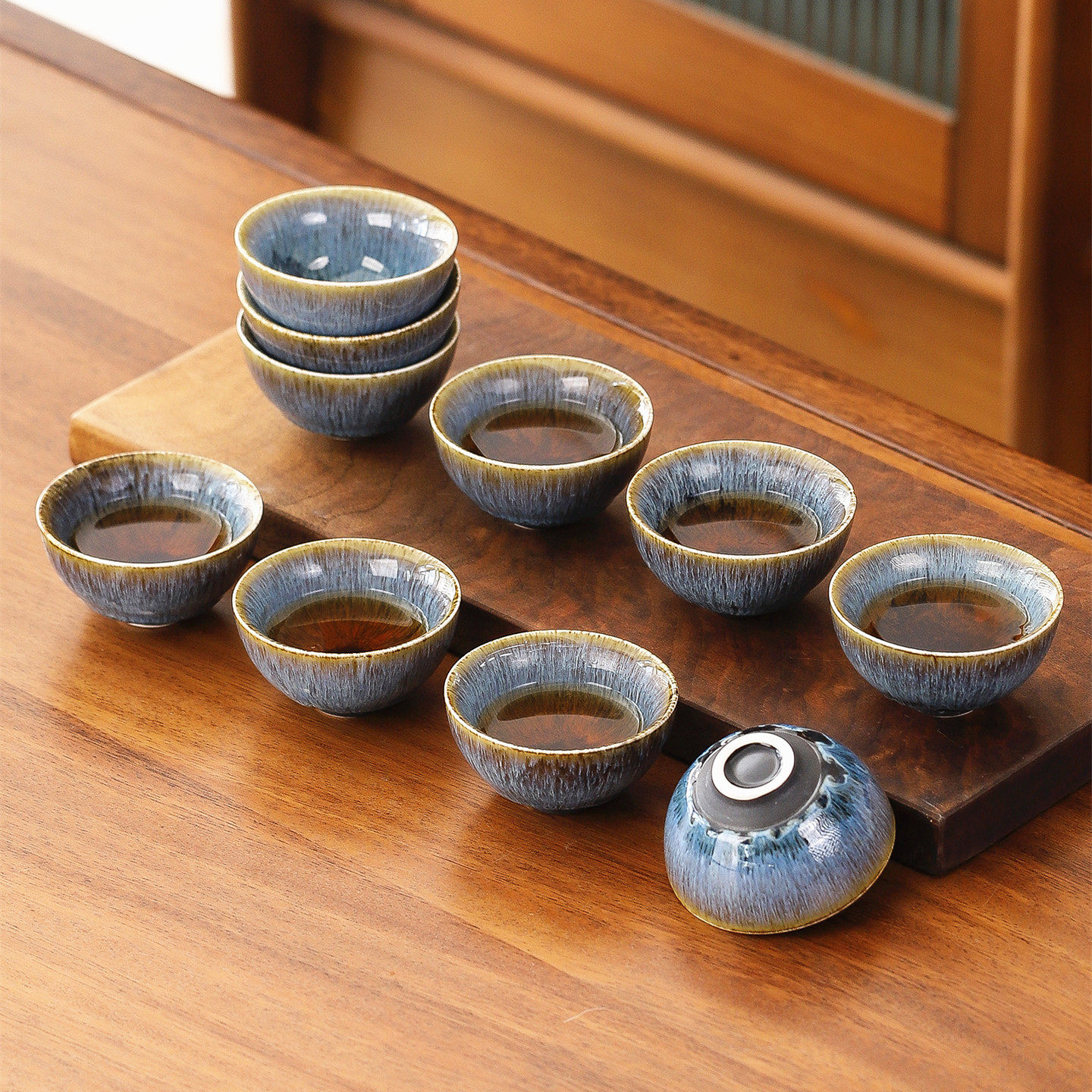 天目釉窑变茶杯手工拉丝陶瓷功夫茶具建盏泡茶主人待客品茗喝茶杯