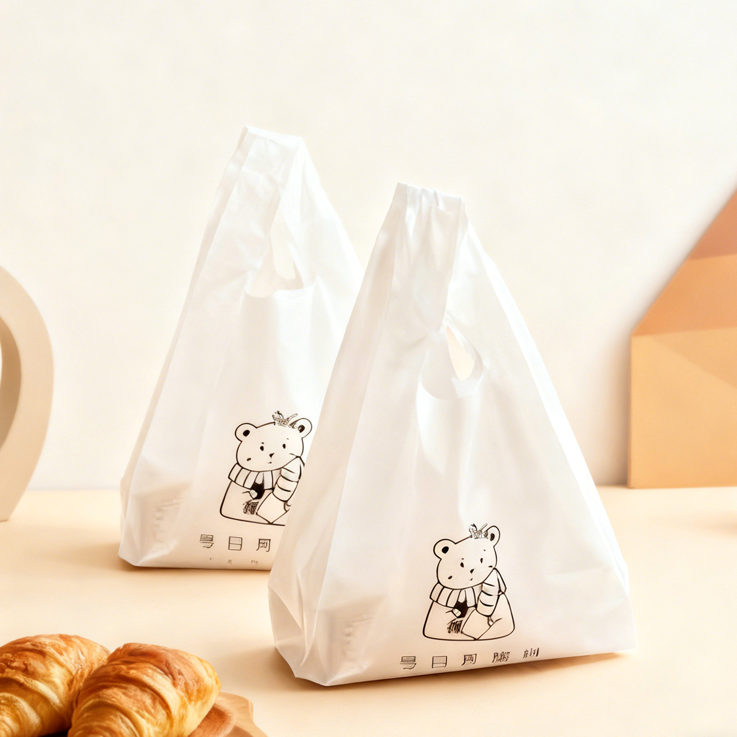 手提卡通打包袋子简约面包店蛋糕外卖袋一次性烘焙西点塑料袋通用